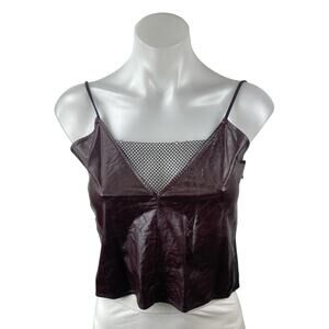 The Ilma Ilinor Women's Faux Vegan Leather Sleeveless V Neck Camisole Tank Top S